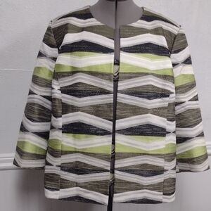 Kasper Elegant Black, Green and White Blazer. Three-Quarter Sleeve.